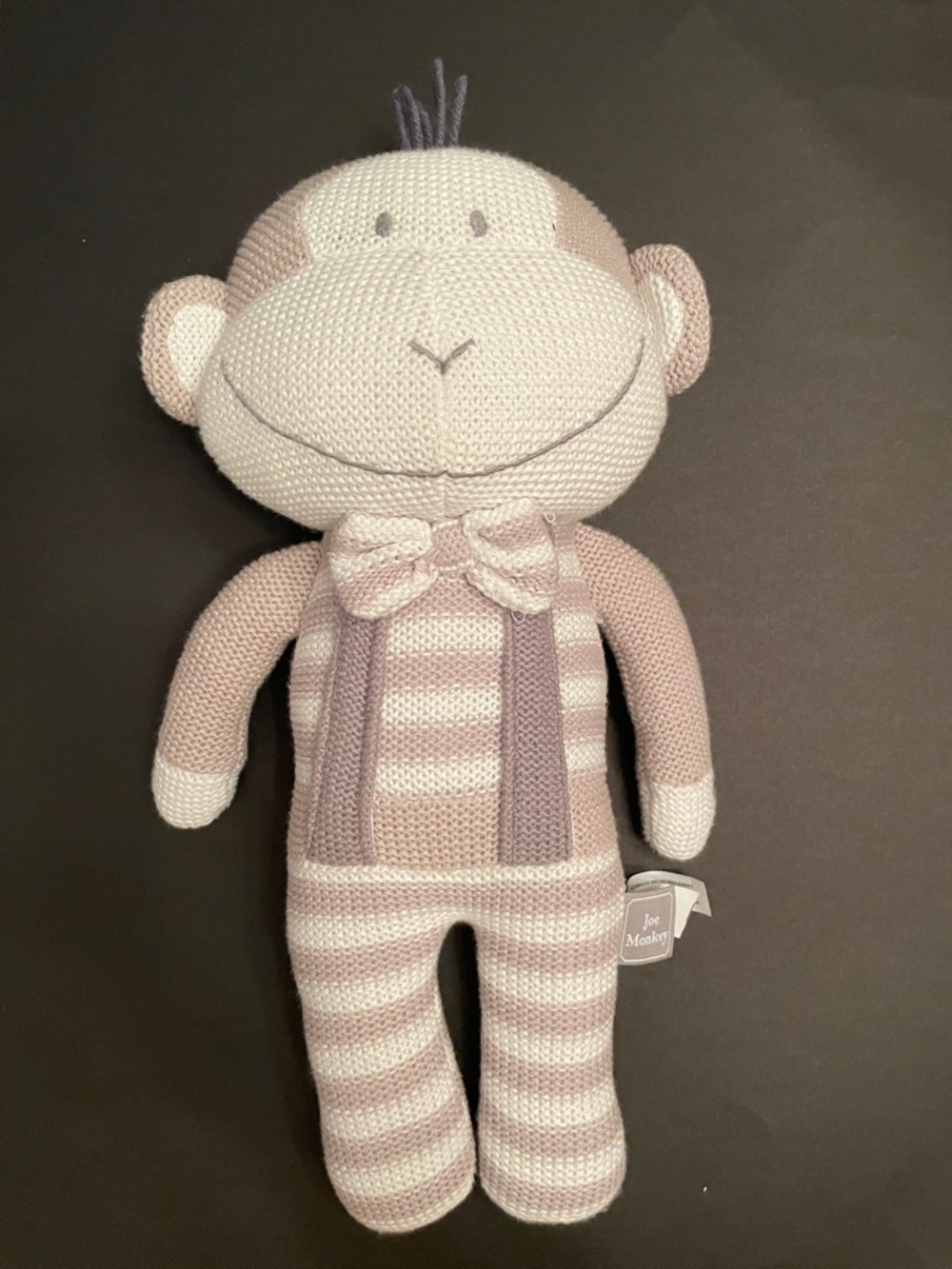 JOE MONKEY Cozy Charming Knit Stripe Plush Cuddle Monkey WIth Built-In Rattle